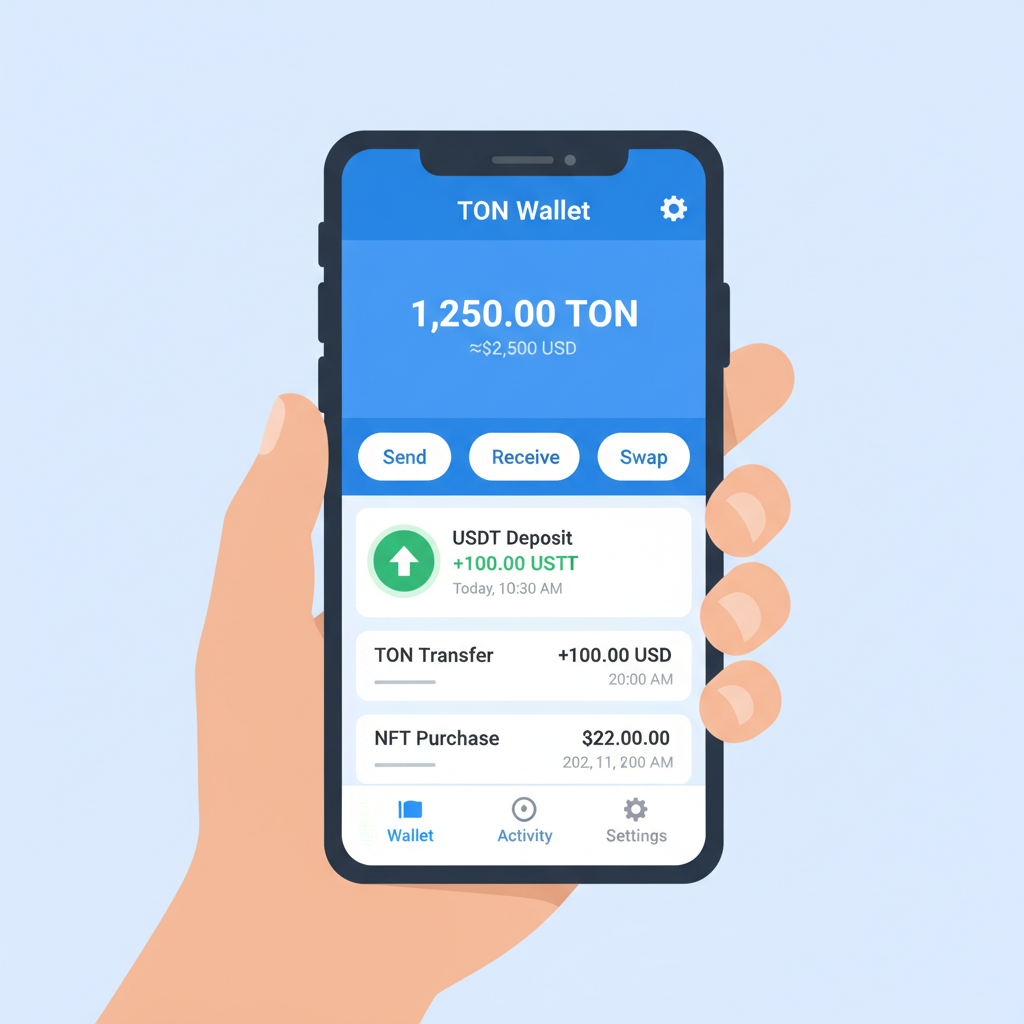 TON Wallet balance screen showing newly deposited USDT