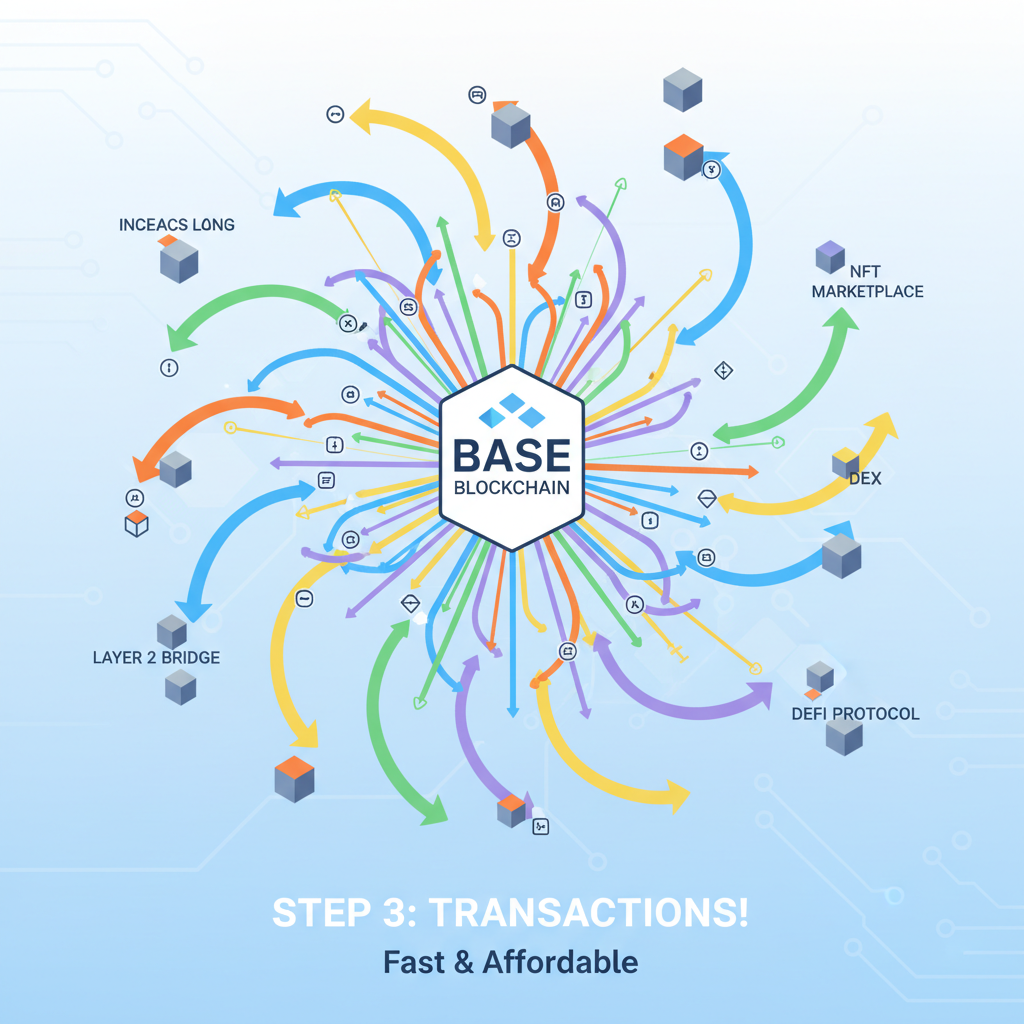 explosion of blockchain transactions on Base network, colorful tx arrows flying, dynamic graph