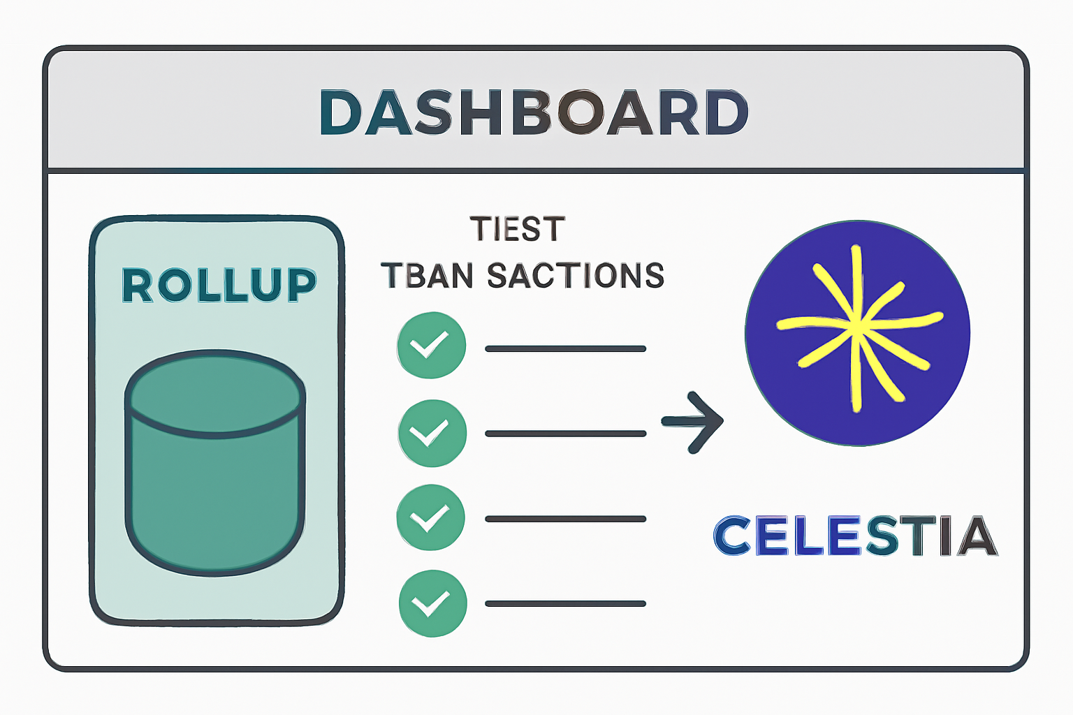 A dashboard showing successful test transactions being sent from a rollup to the Celestia network