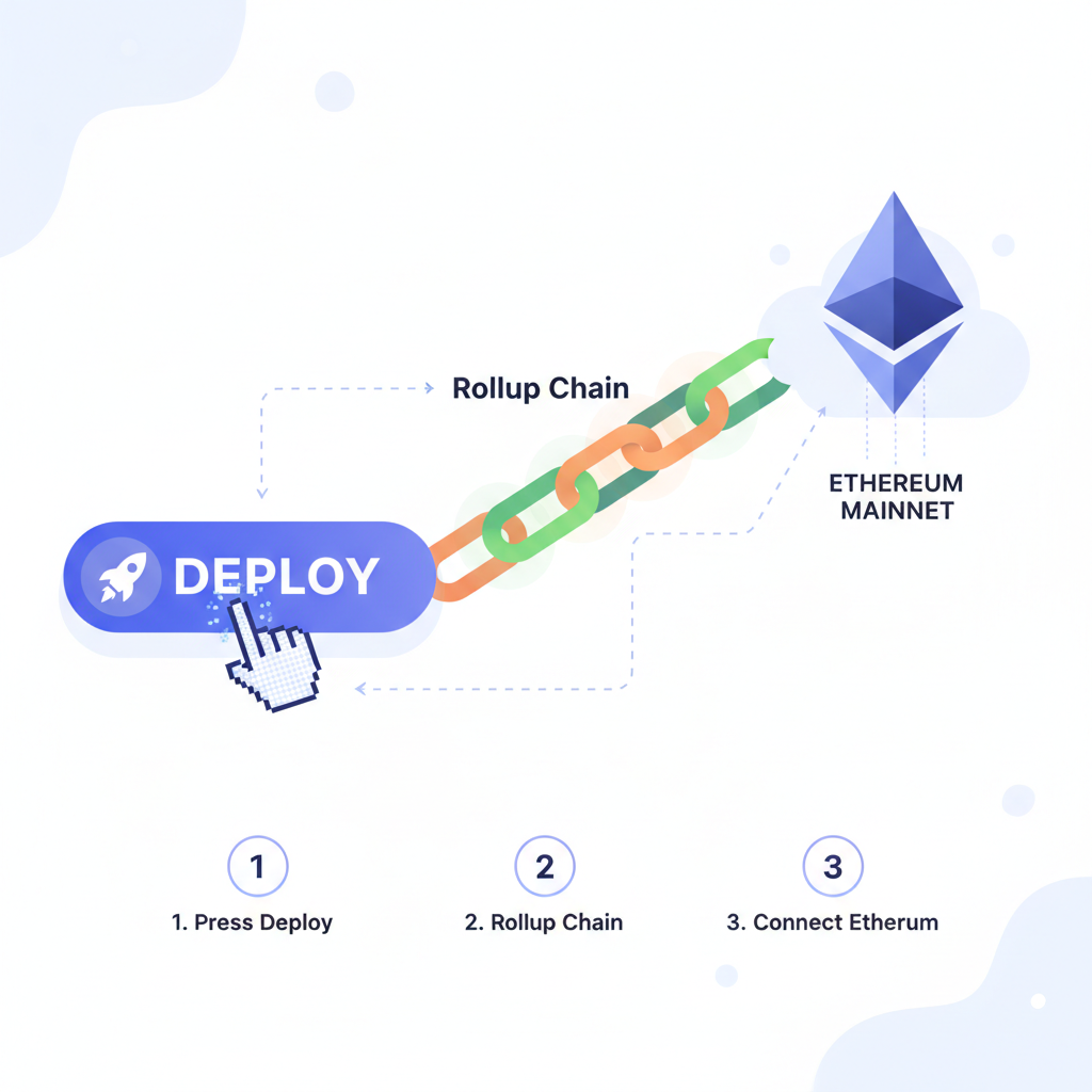 deploy button activation, rollup chain launching with Ethereum connection, dynamic animation