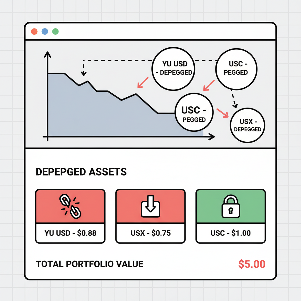 crypto portfolio dashboard highlighting depegged stablecoins YU USDX USX