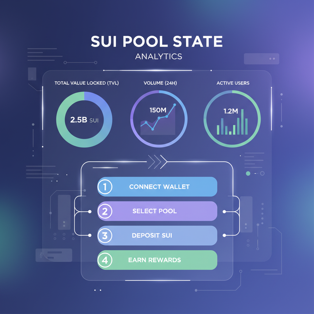 Sui pool state dashboard with charts, TVL metrics, futuristic analytics screen
