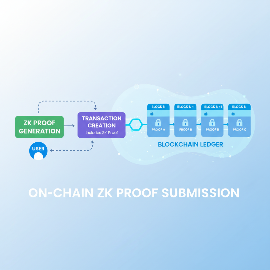 on-chain ZK proof submission blockchain transaction, blocks linking with proofs, ethereal digital chain