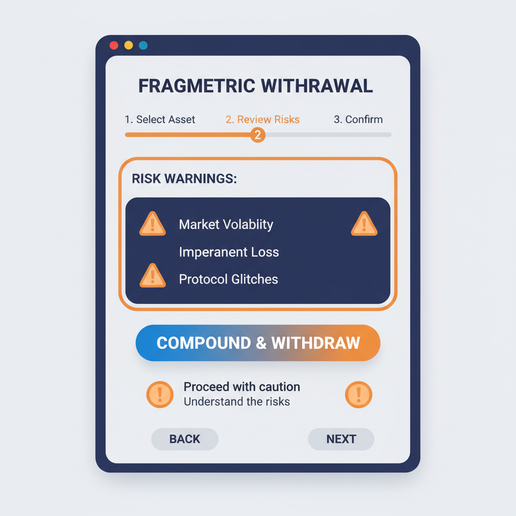 Fragmetric withdrawal interface with risk warnings and compound button, caution icons
