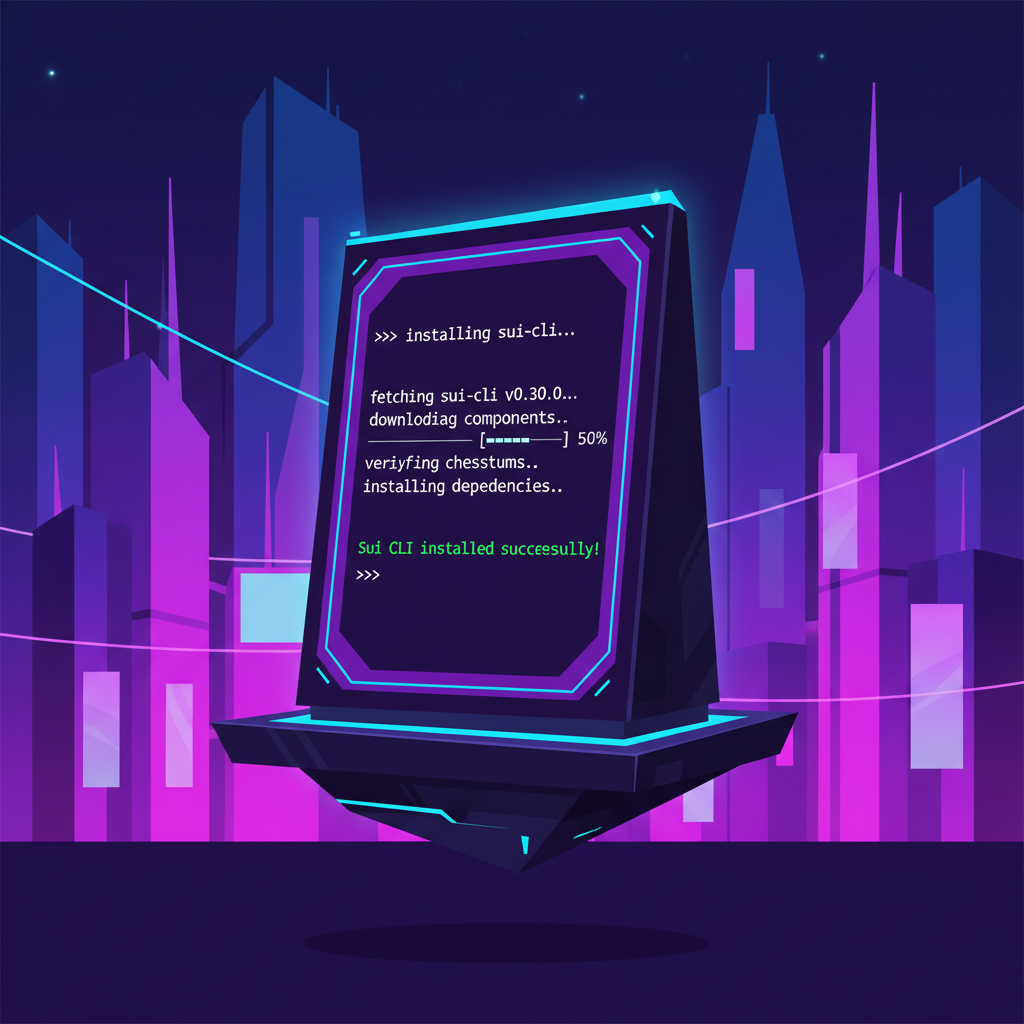 sleek terminal installing Sui CLI boldly futuristic cyberpunk style