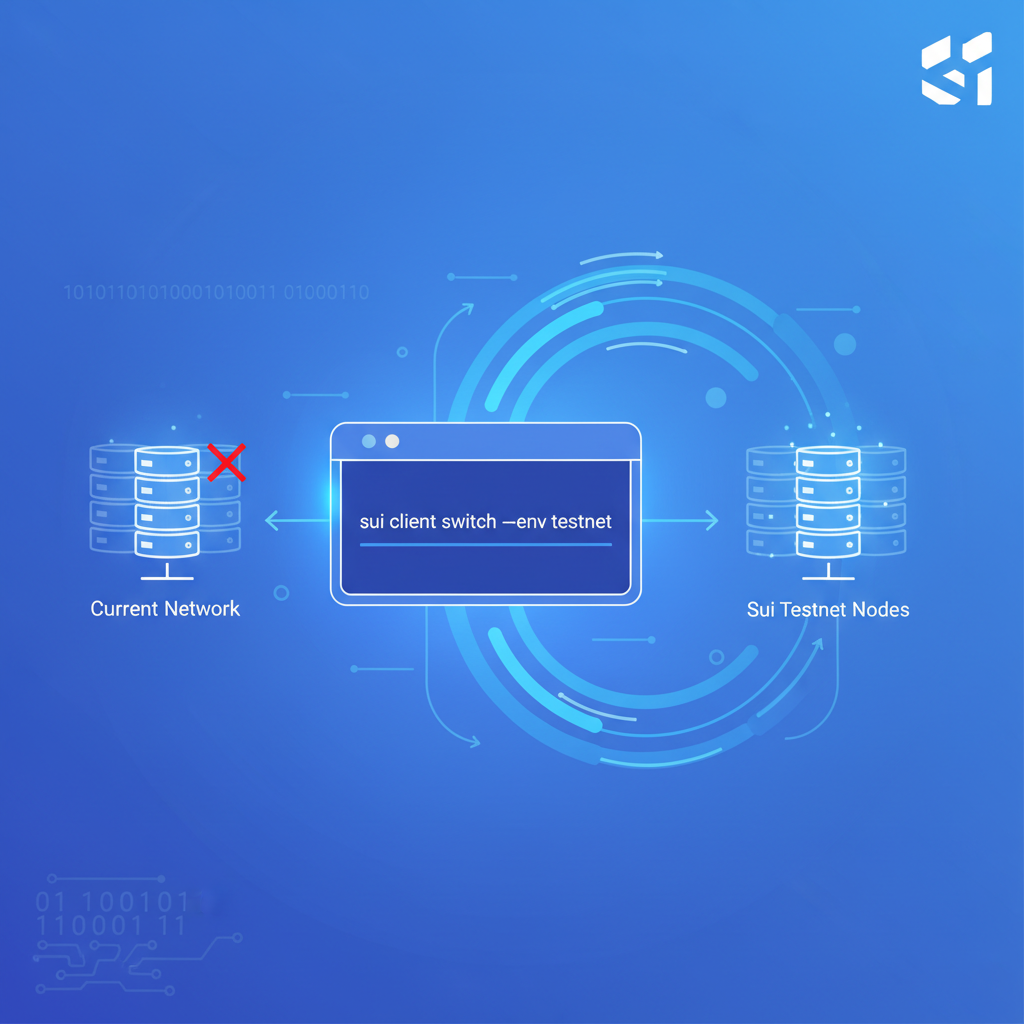 command line switching to Sui testnet network diagram energetic blue tones