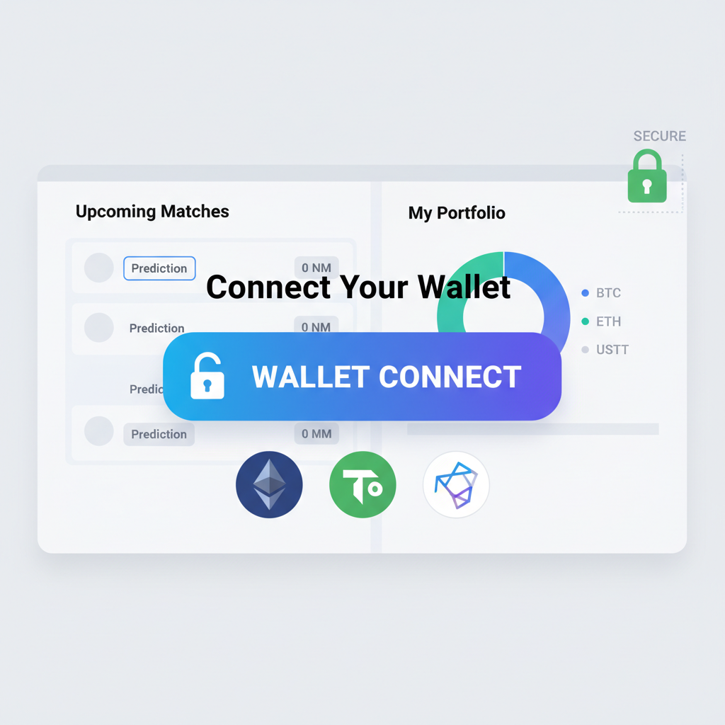 wallet connect button on FanPredix dApp, blockchain icons, sports prediction dashboard, secure lock symbol