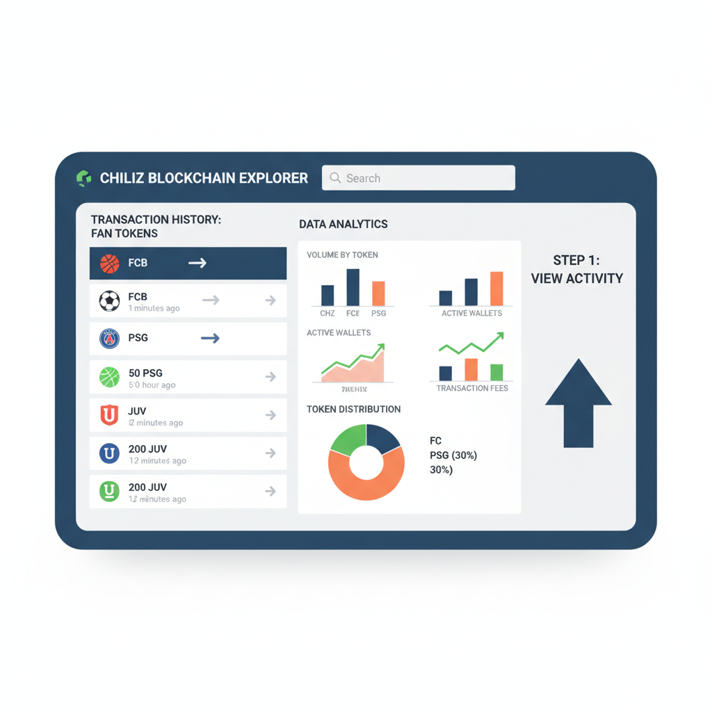 Chiliz blockchain explorer interface, transaction history Fan Tokens, data analytics charts