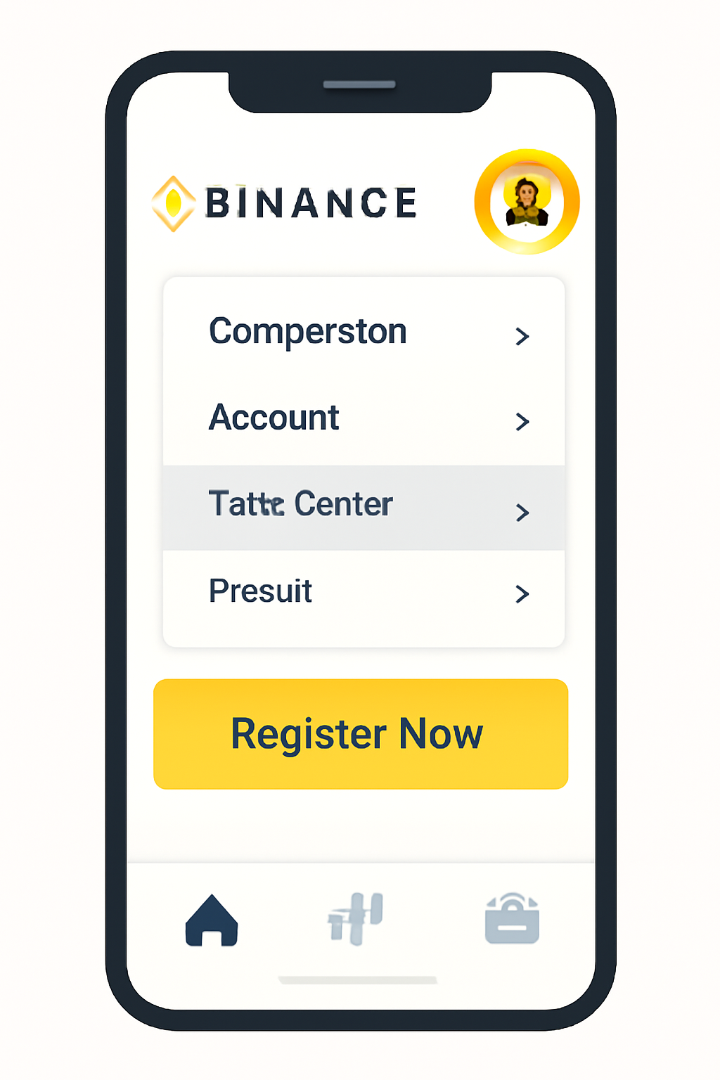 A phone screen displaying the Binance homepage with the profile icon highlighted, and a menu showing 'Task Center' selected.