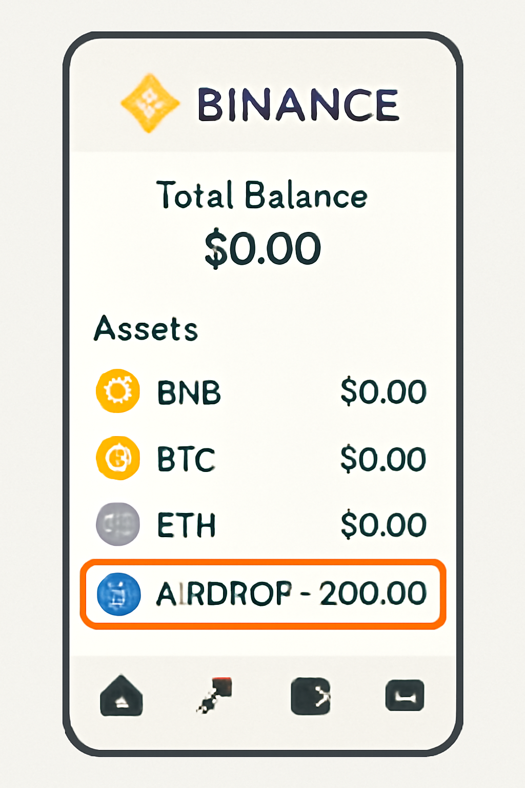 Binance wallet interface showing the newly received airdrop tokens highlighted in the asset list.