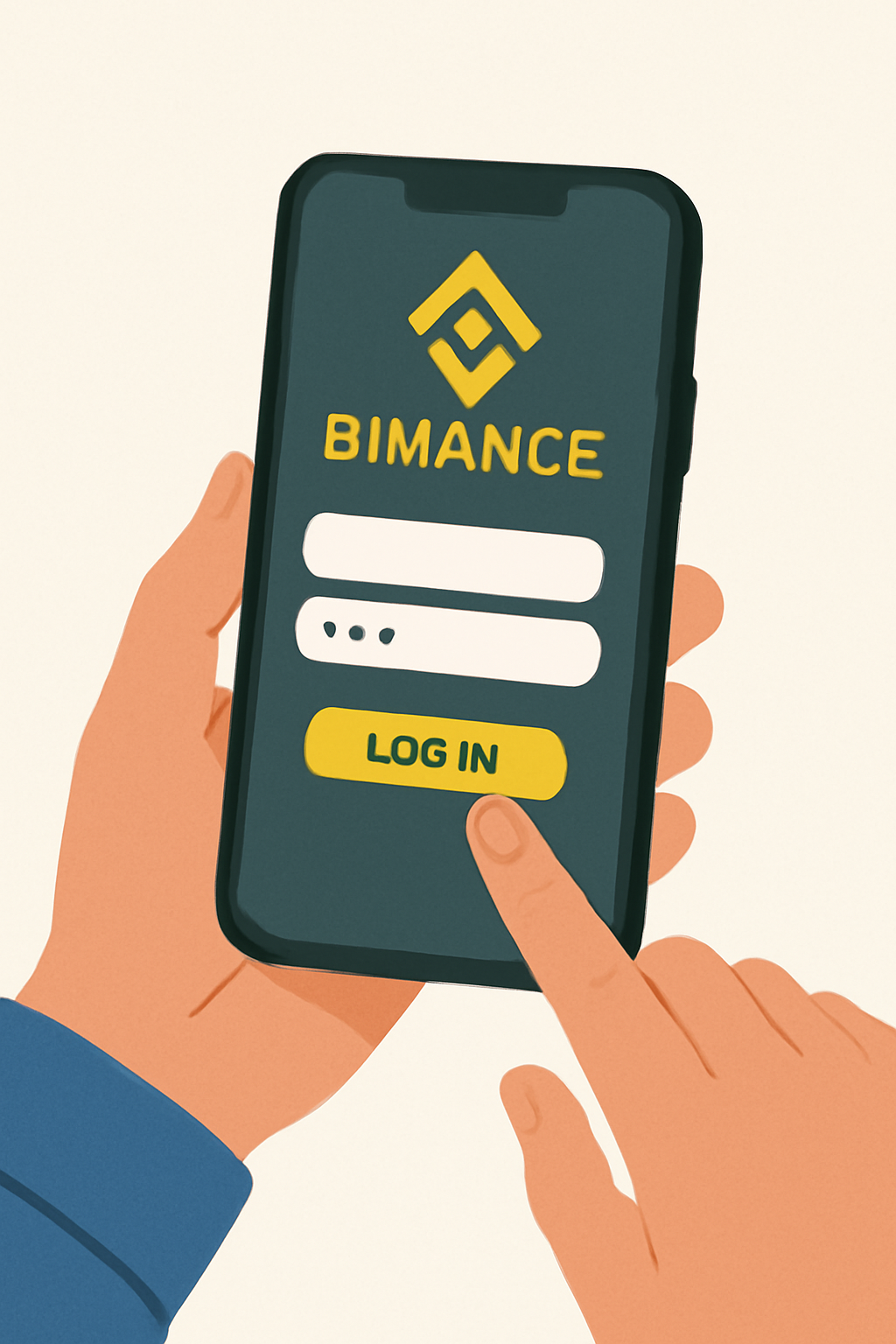 A person logging into the Binance app on a smartphone, showing the Binance logo and login screen, with a secure and modern interface.