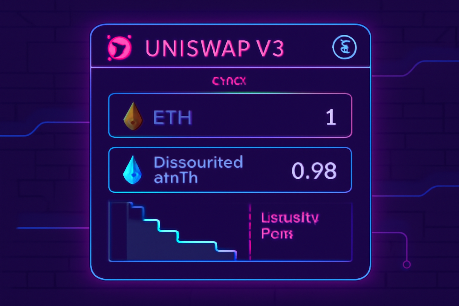 Uniswap V3 interface swapping ETH to discounted stETH, liquidity pool chart, cyberpunk style
