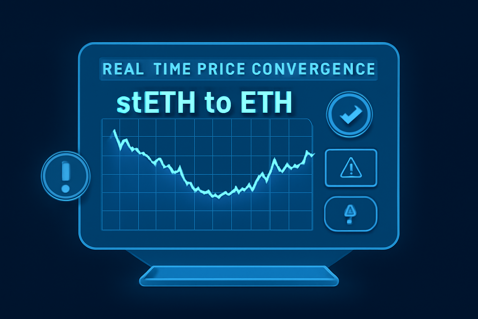 real-time price convergence chart stETH to ETH, monitoring dashboard with alerts, holographic display