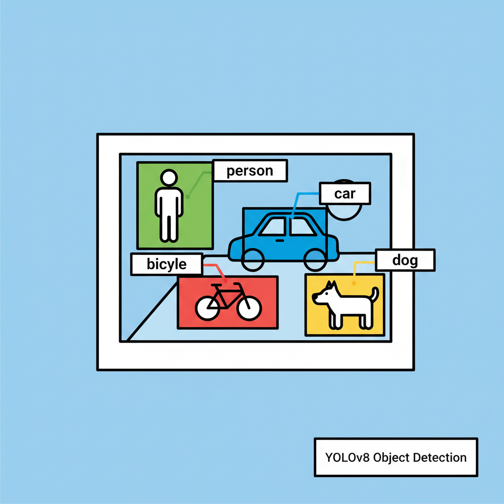 image annotation with colorful YOLOv8 bounding boxes overlaid on objects