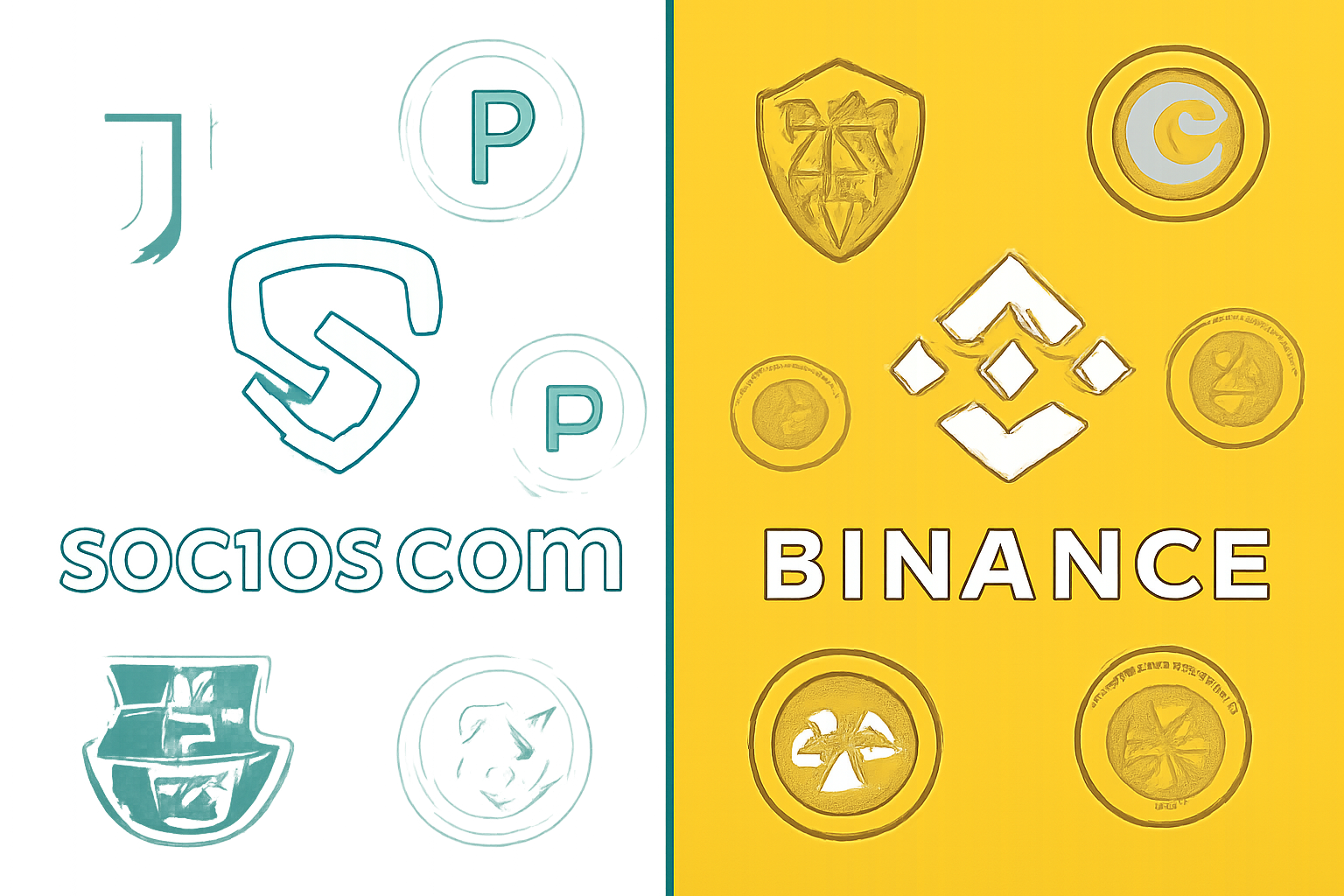 A split-screen showing the Socios.com and Binance logos, with icons of soccer clubs and digital tokens in the background.