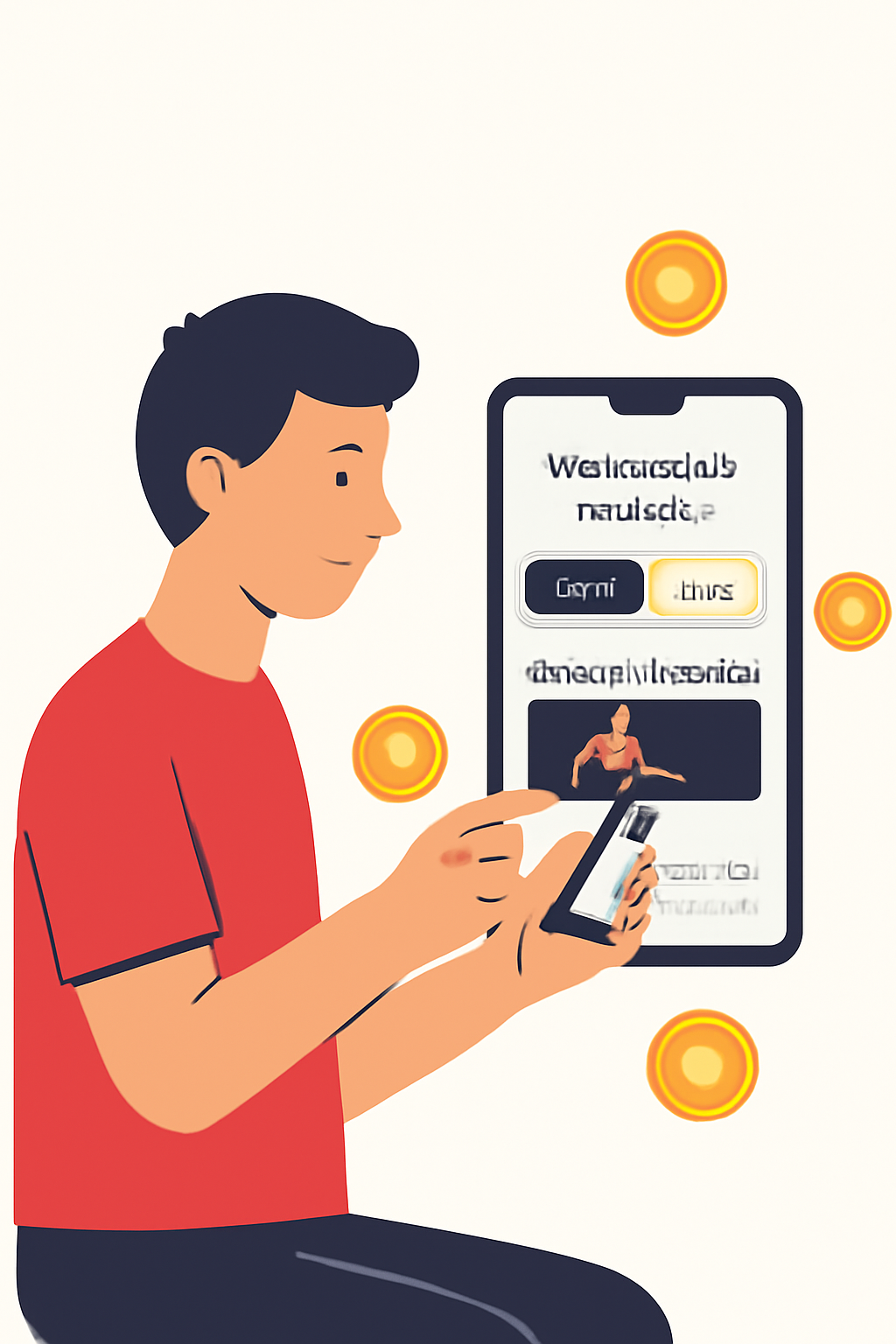 A user interacting with a mobile app, voting on a club decision, and viewing exclusive soccer content, with token icons floating around.