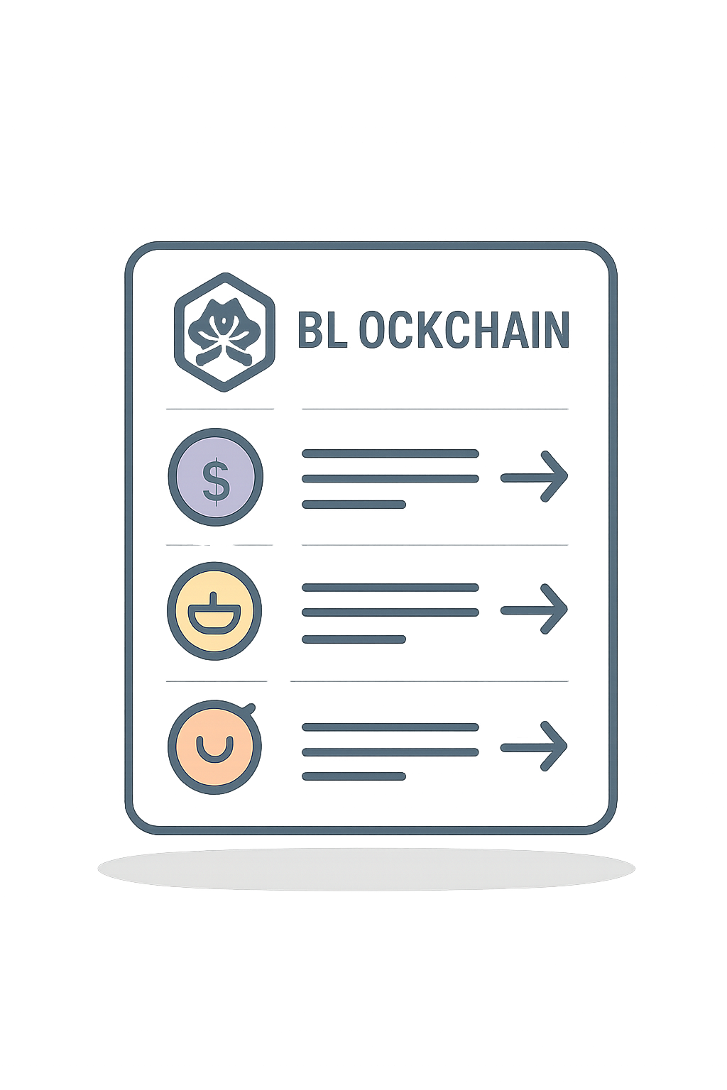 A transparent blockchain ledger with visible transaction records and subscription plan icons