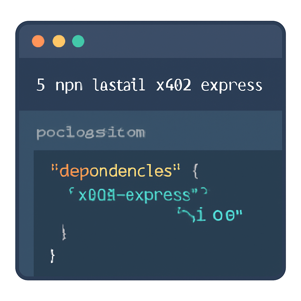 A code editor with 'npm install x402-express' command and package.json showing x402-express as a dependency