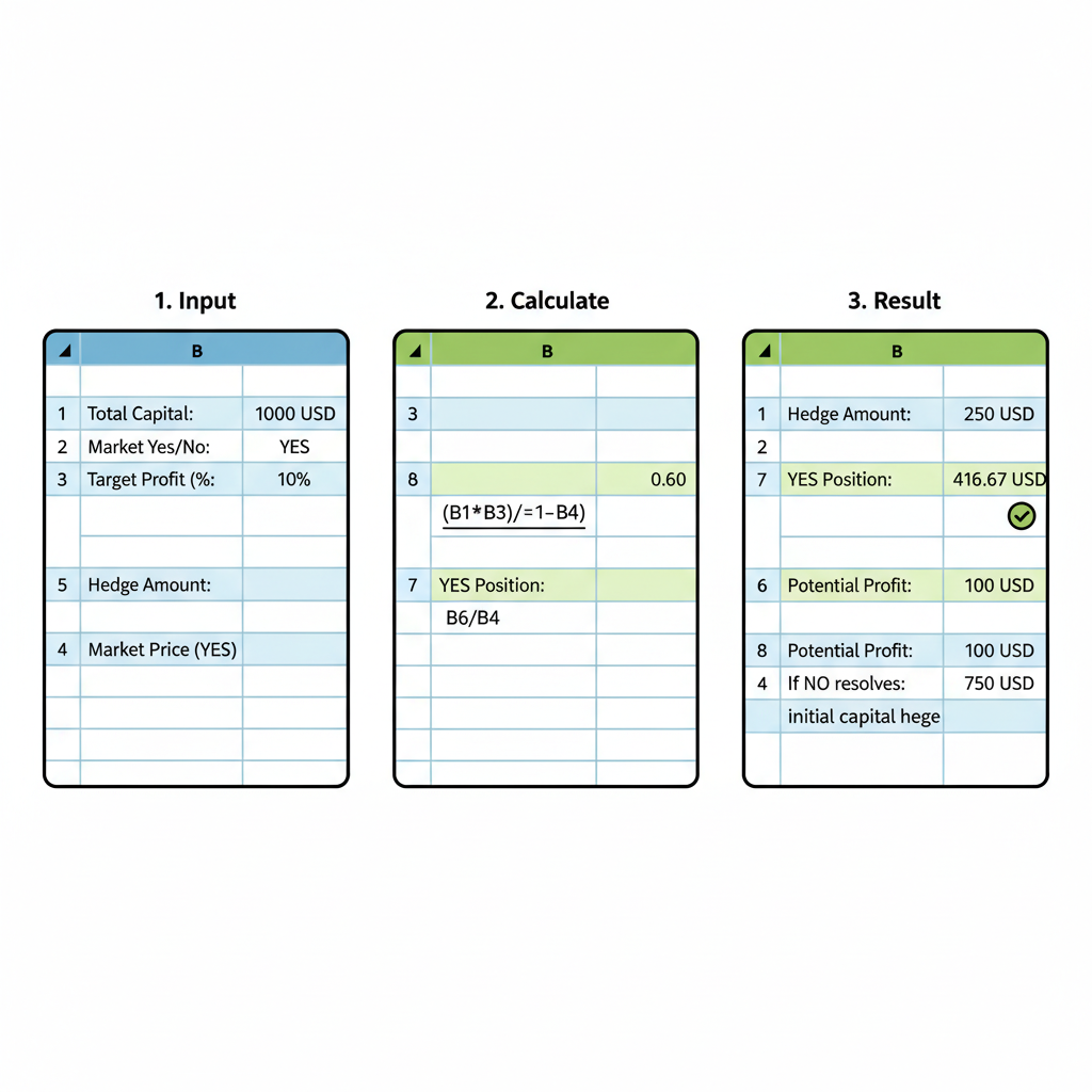 Spreadsheet calculator sizing Polymarket hedge positions