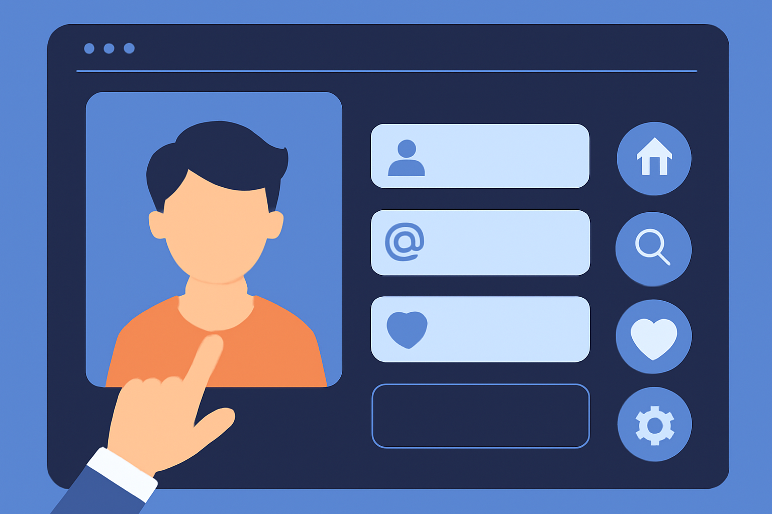 A digital avatar being customized on a futuristic social media interface, with profile fields and icons.