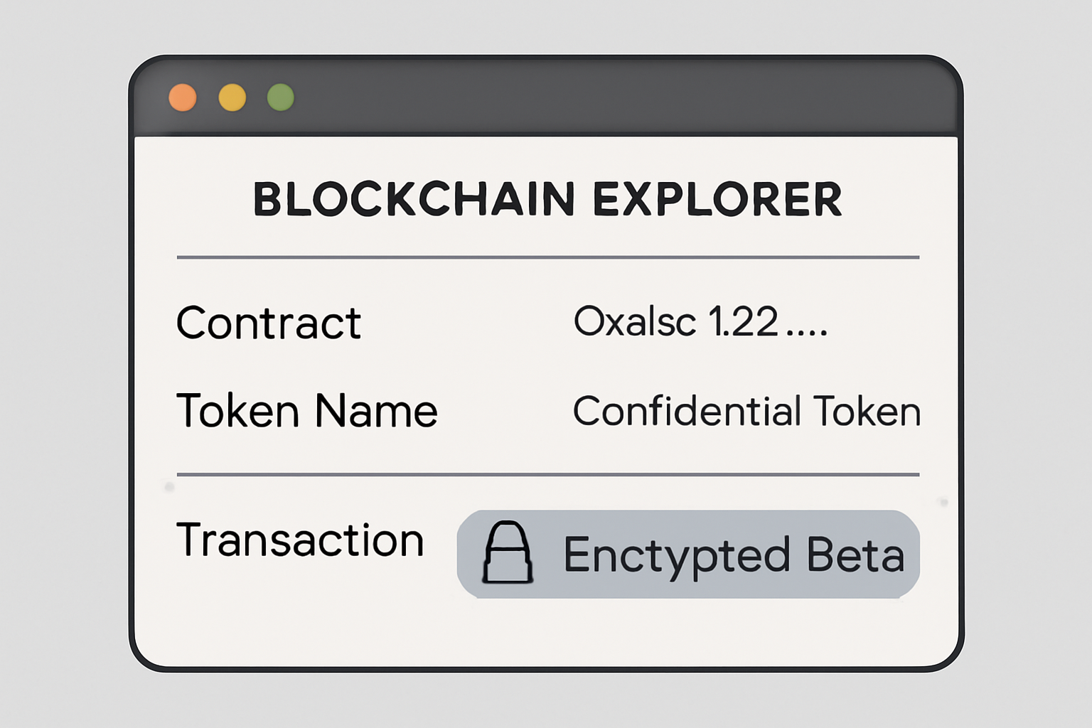 A blockchain explorer interface displaying a newly deployed confidential token contract with encrypted transaction data.