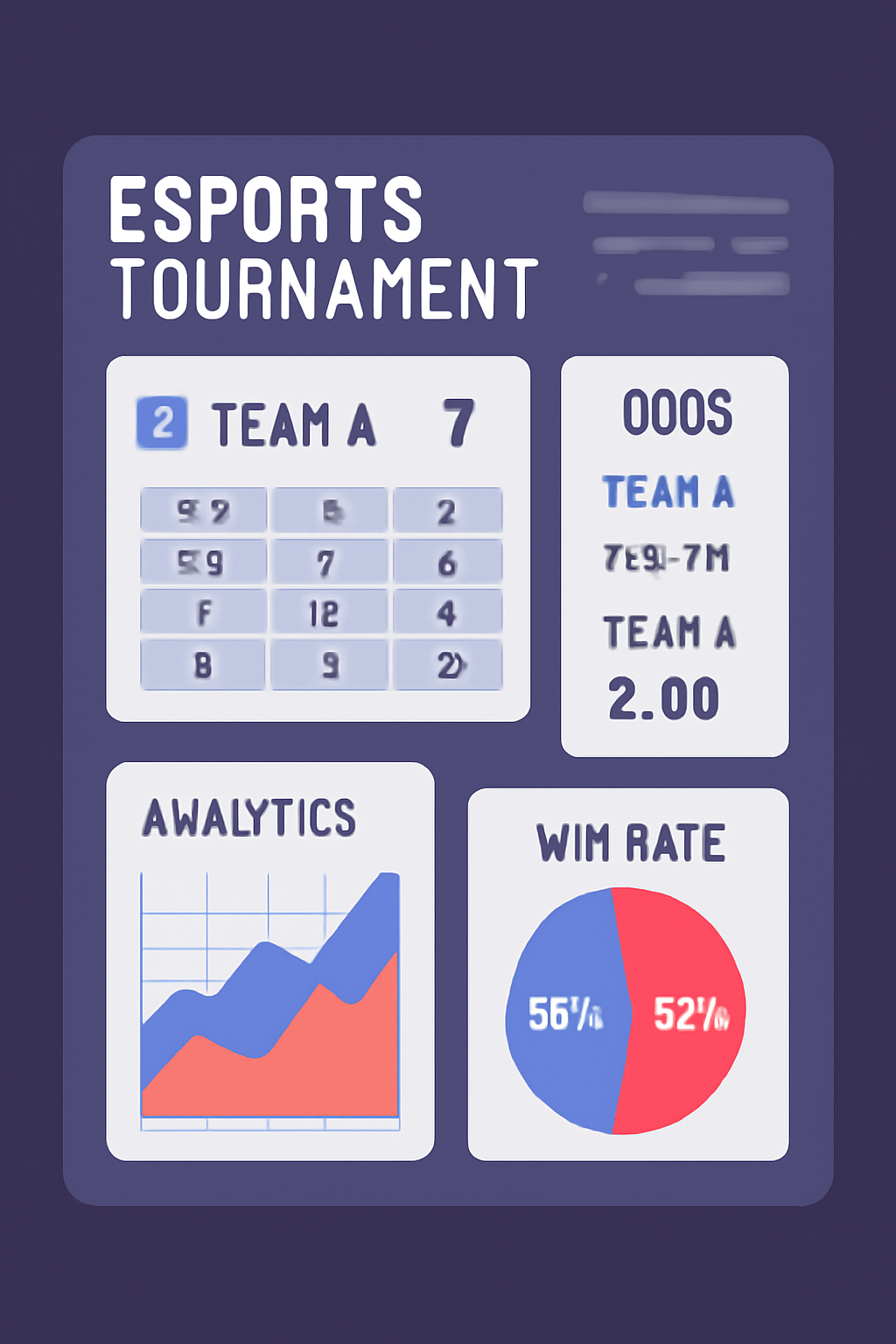 an esports tournament dashboard with team stats, odds, and analytics charts