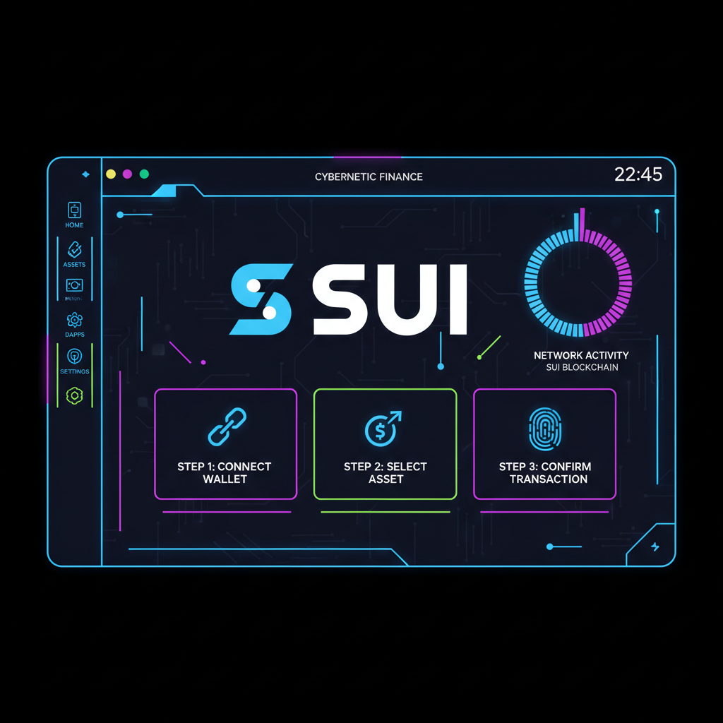 cyberpunk sui wallet interface glowing neon, futuristic blockchain app, high tech dashboard
