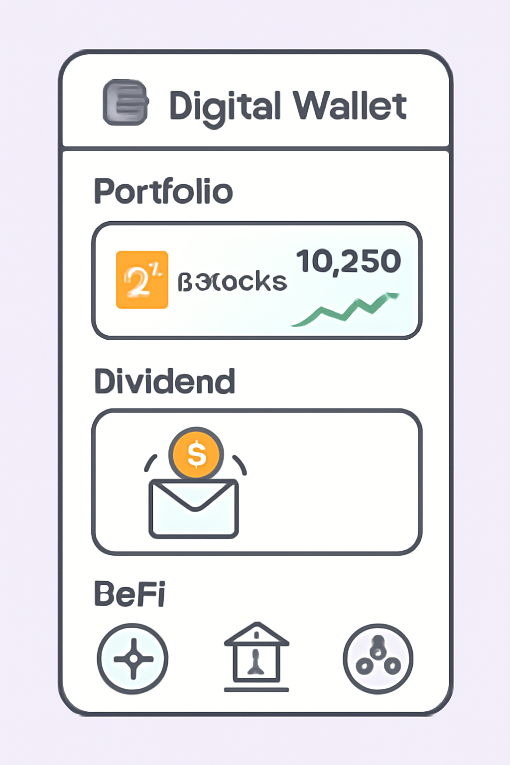 A digital wallet interface showing a portfolio of xStocks, dividend notifications, and DeFi integration icons.