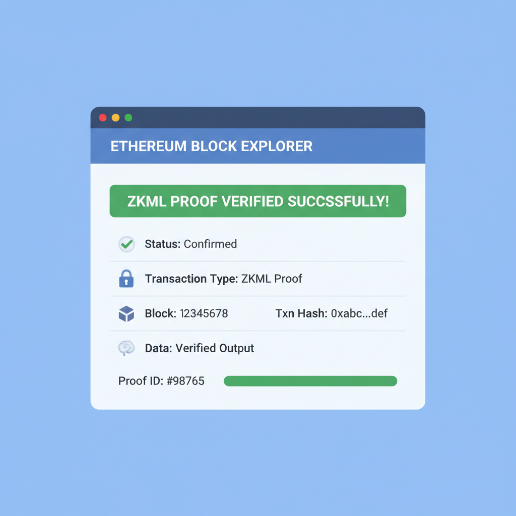 ethereum block explorer showing verified zkml proof success