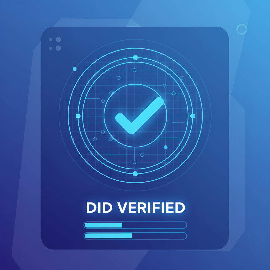 verifying DID on blockchain interface glowing checkmark