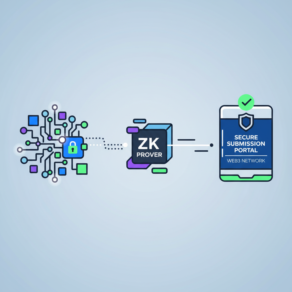 zero-knowledge proof generation in web3, cryptographic circuits glowing, secure submission portal
