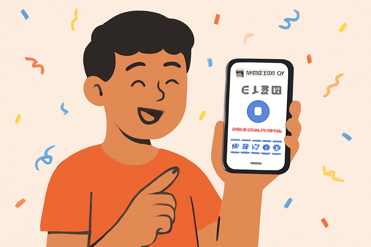 A cheerful user looking at their new MetaMask wallet dashboard on their phone, confetti in the background