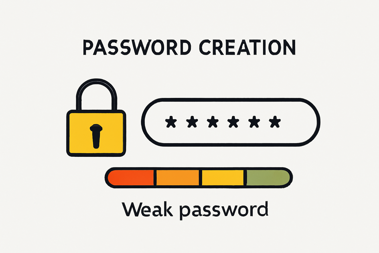 A password creation screen with a password strength meter and a lock icon