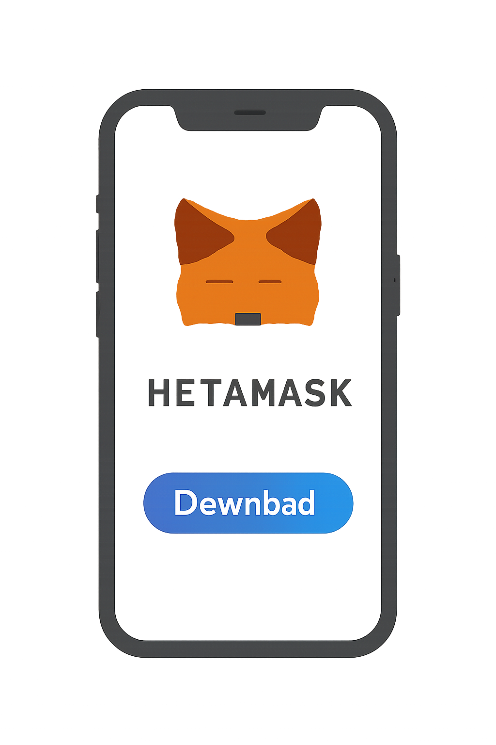 A smartphone screen displaying the MetaMask logo and app store download button, modern and friendly style