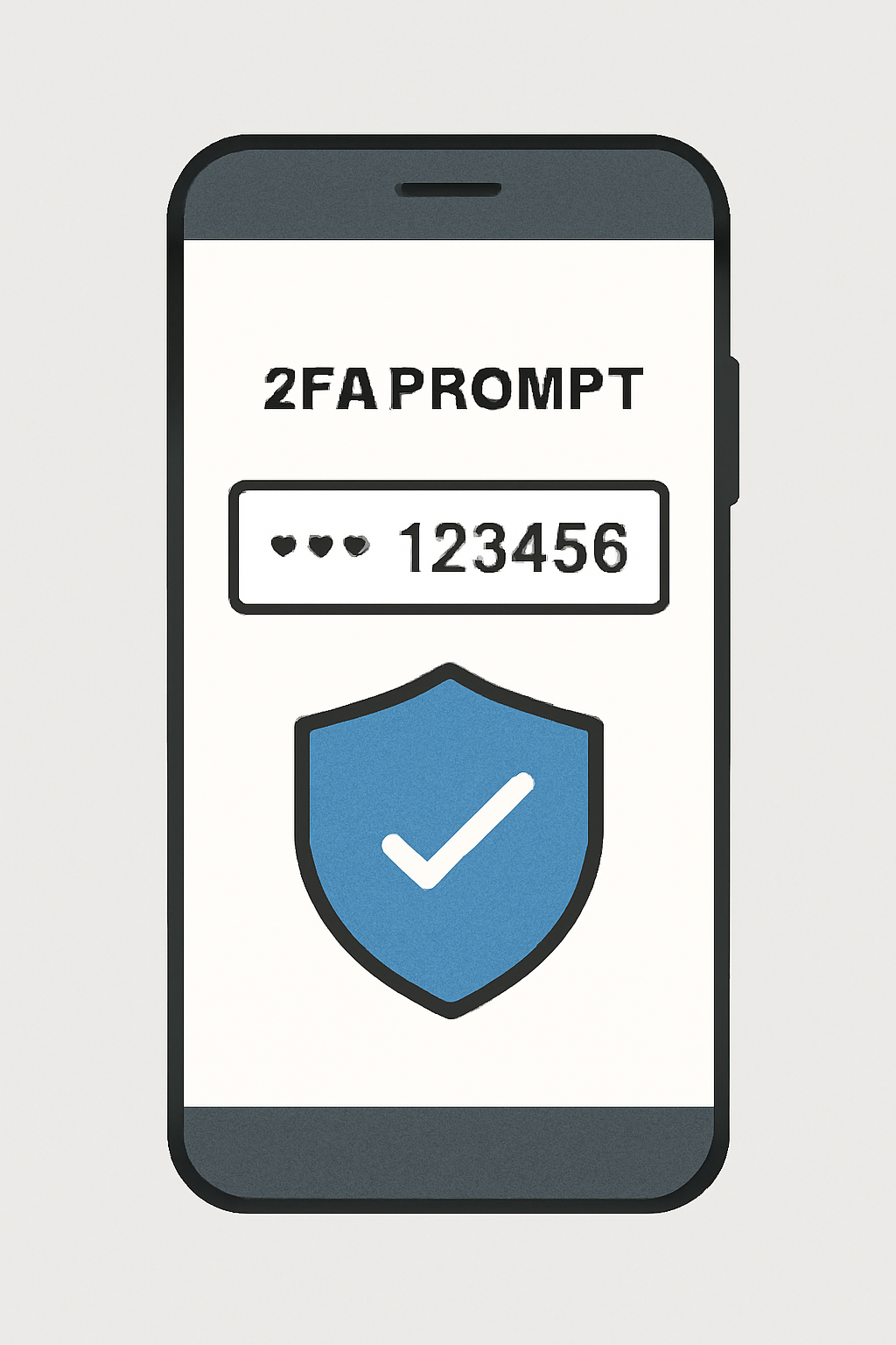 A smartphone with a 2FA prompt and shield icon, representing enhanced security