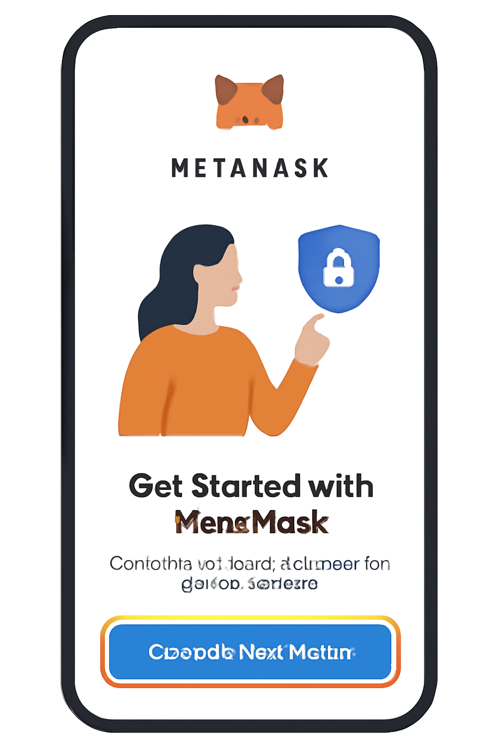 A mobile interface with a highlighted button labeled 'Create a New Wallet' and MetaMask branding