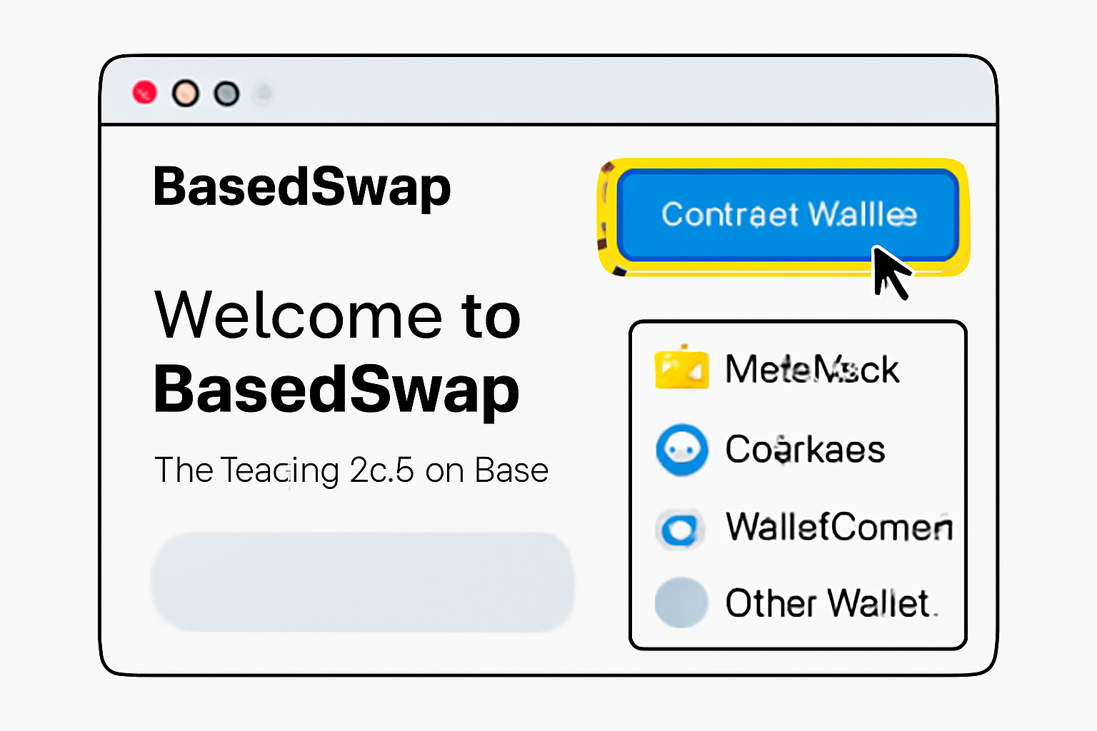 A browser window open to BasedSwap's homepage, with a highlighted 'Connect Wallet' button and wallet options displayed.
