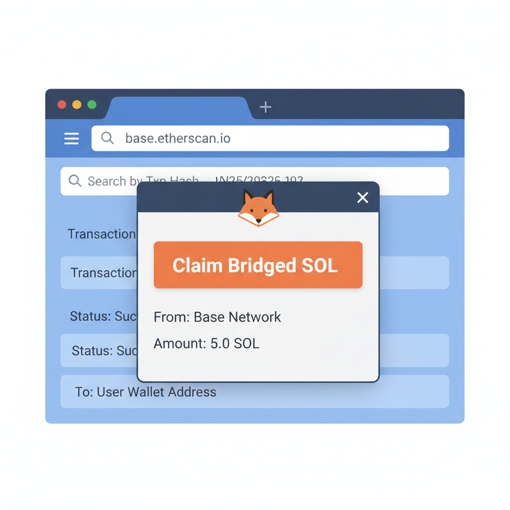MetaMask interface claiming bridged SOL on Base network explorer