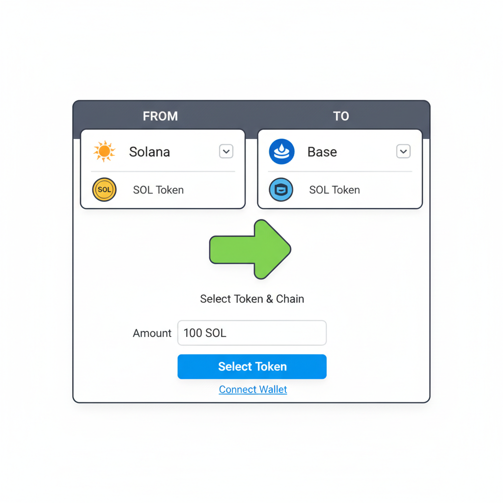 crypto bridge interface selecting SOL token from Solana to Base chain