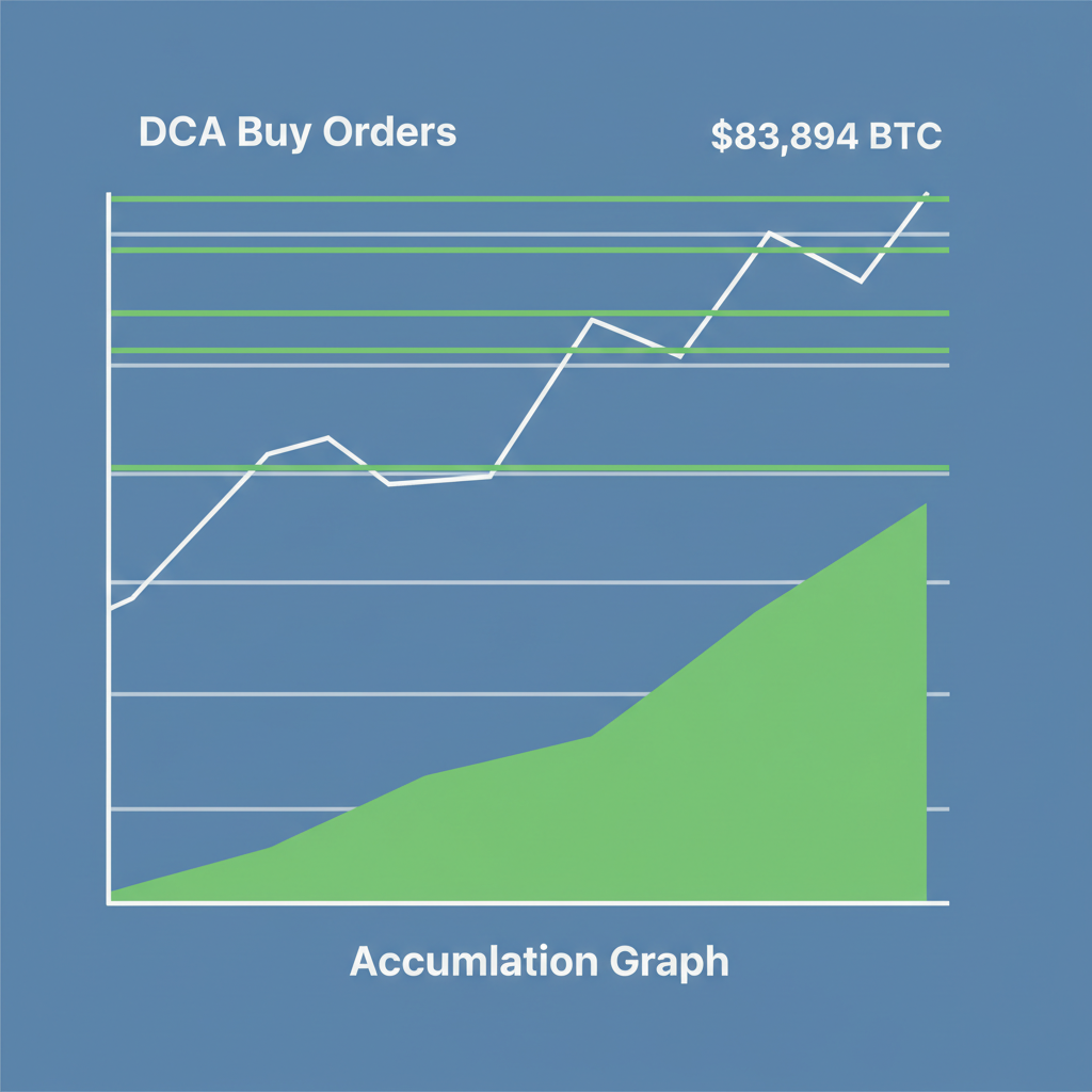 DCA buy orders on exchange chart at $83,894 BTC price, accumulation graph rising