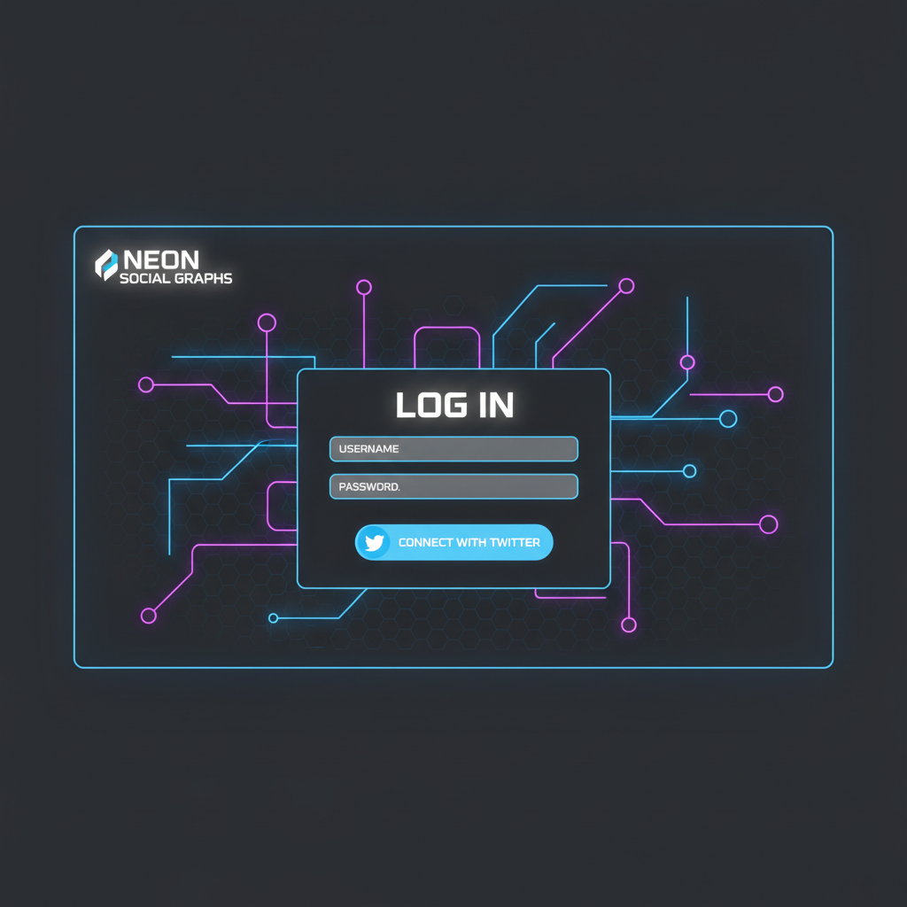 /neon dashboard login screen speculation social graphs twitter integration futuristic ui