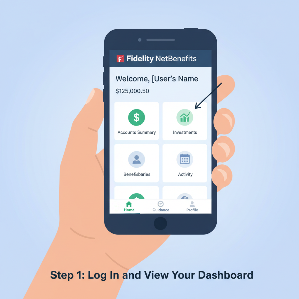 person logging into Fidelity NetBenefits app on phone, welcoming dashboard screen
