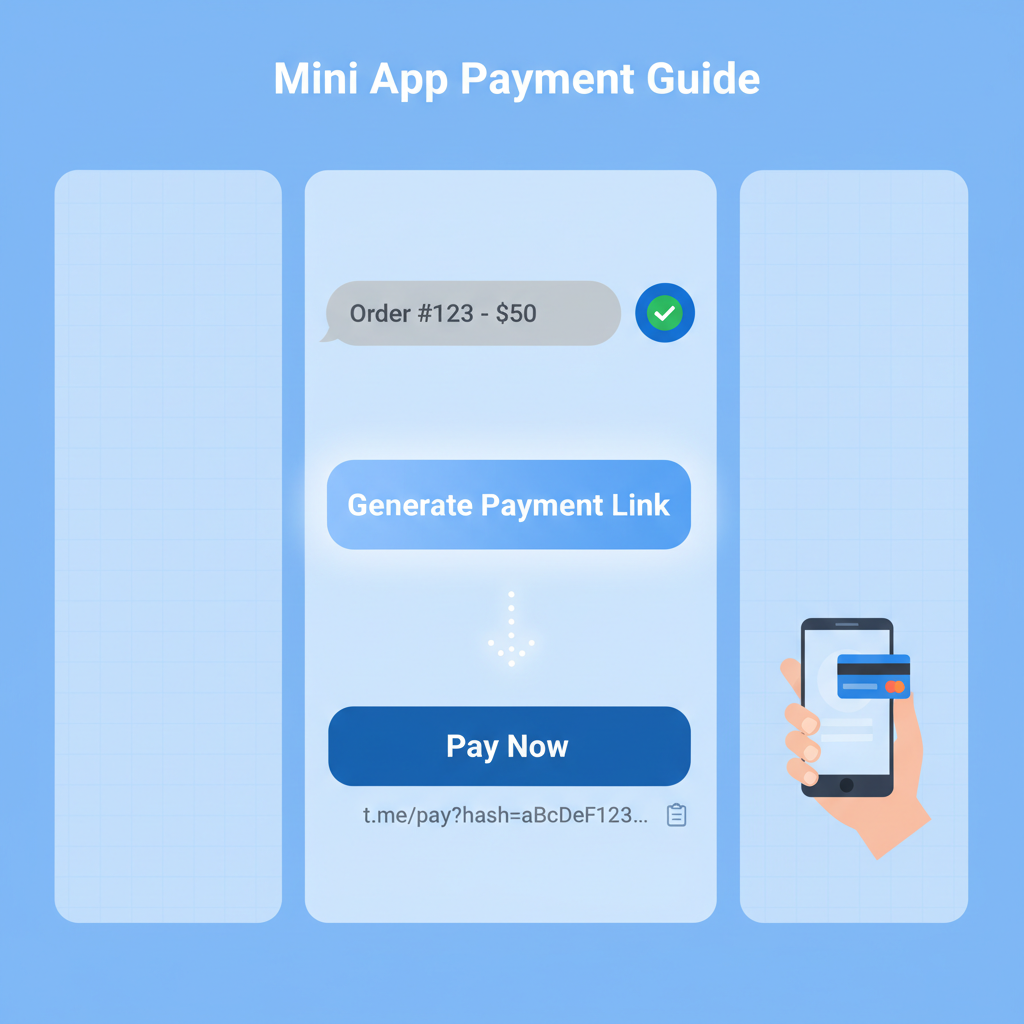Telegram mini app UI with generated deep link button for payment