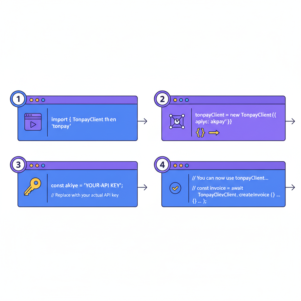javascript code snippet initializing TonPayClient with api key variable