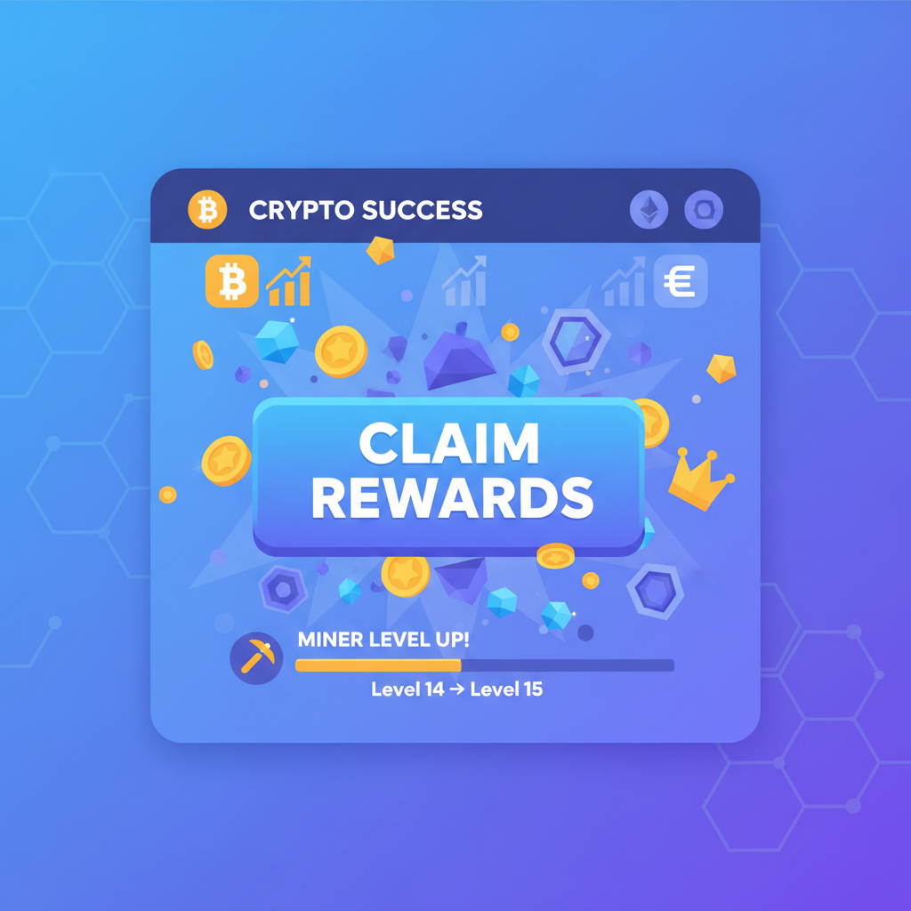 Base Me rewards claim screen exploding coins gems badges miner level up dashboard crypto success animation
