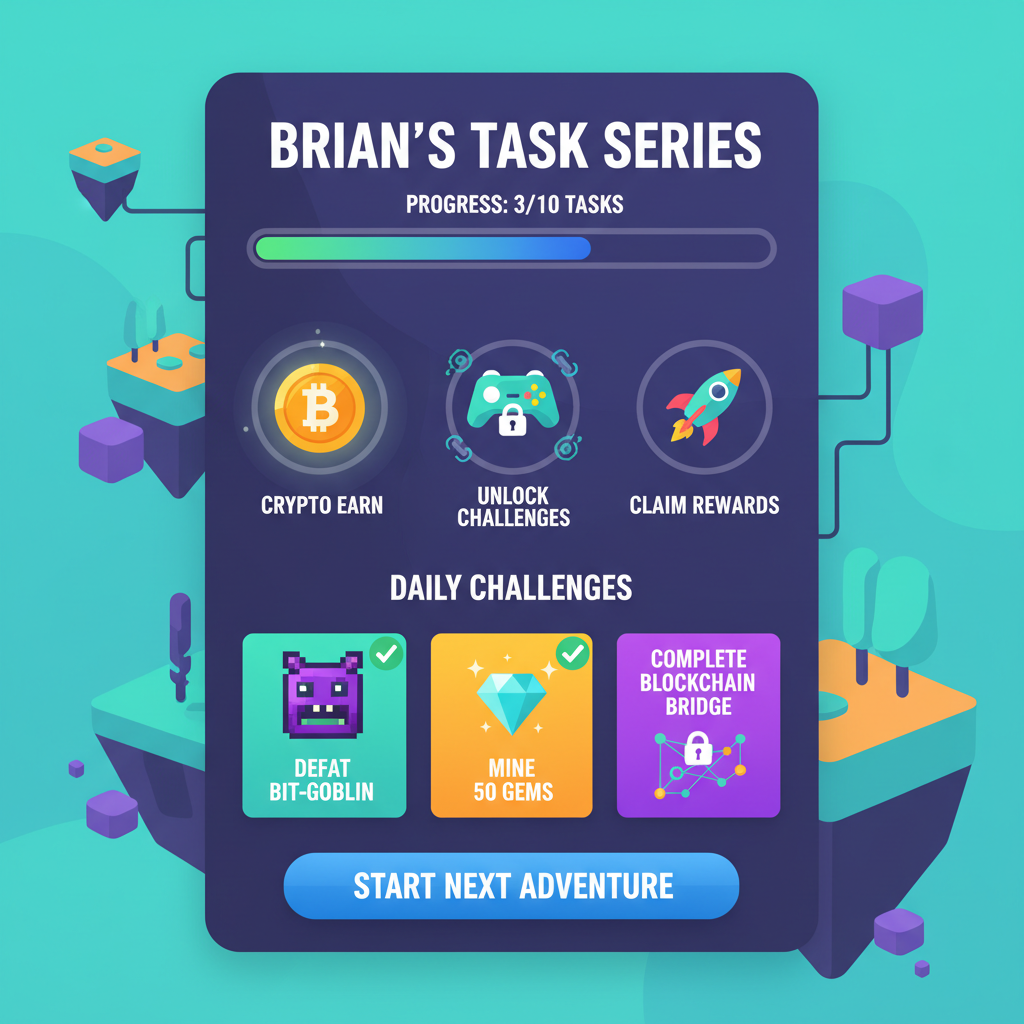 Base Me app Brian task series start screen progress bar challenges icons vibrant crypto game interface