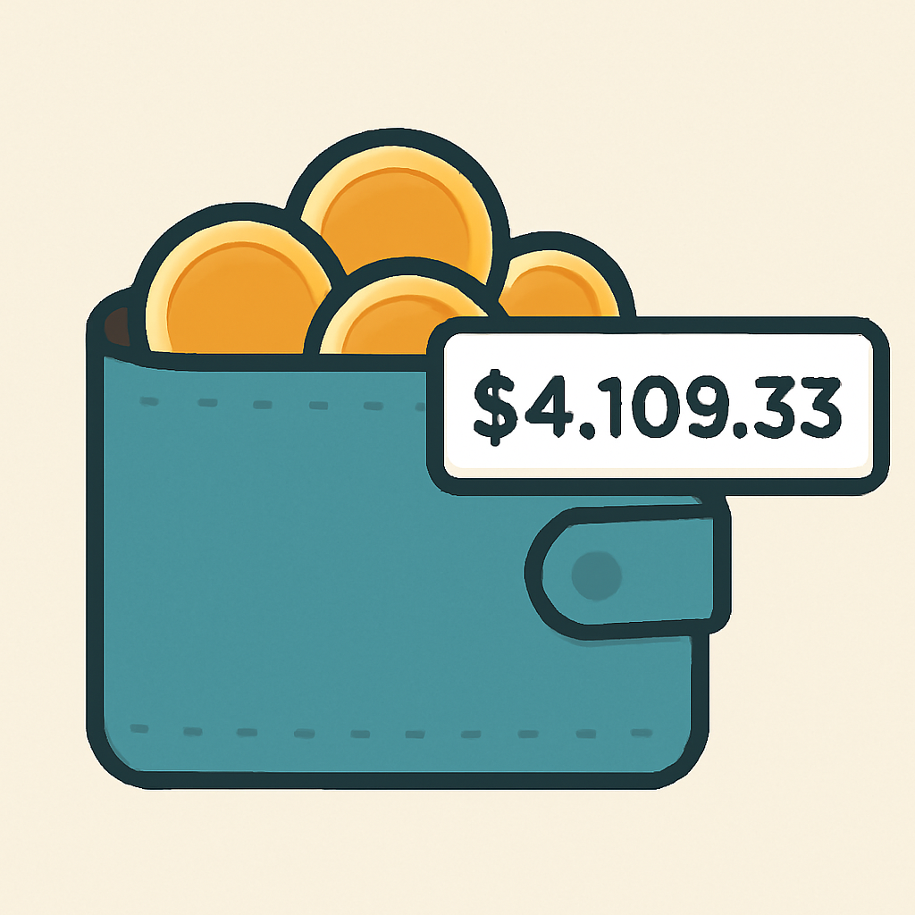 A digital wallet displaying gold tokens, with a live price tag showing $4,109.33