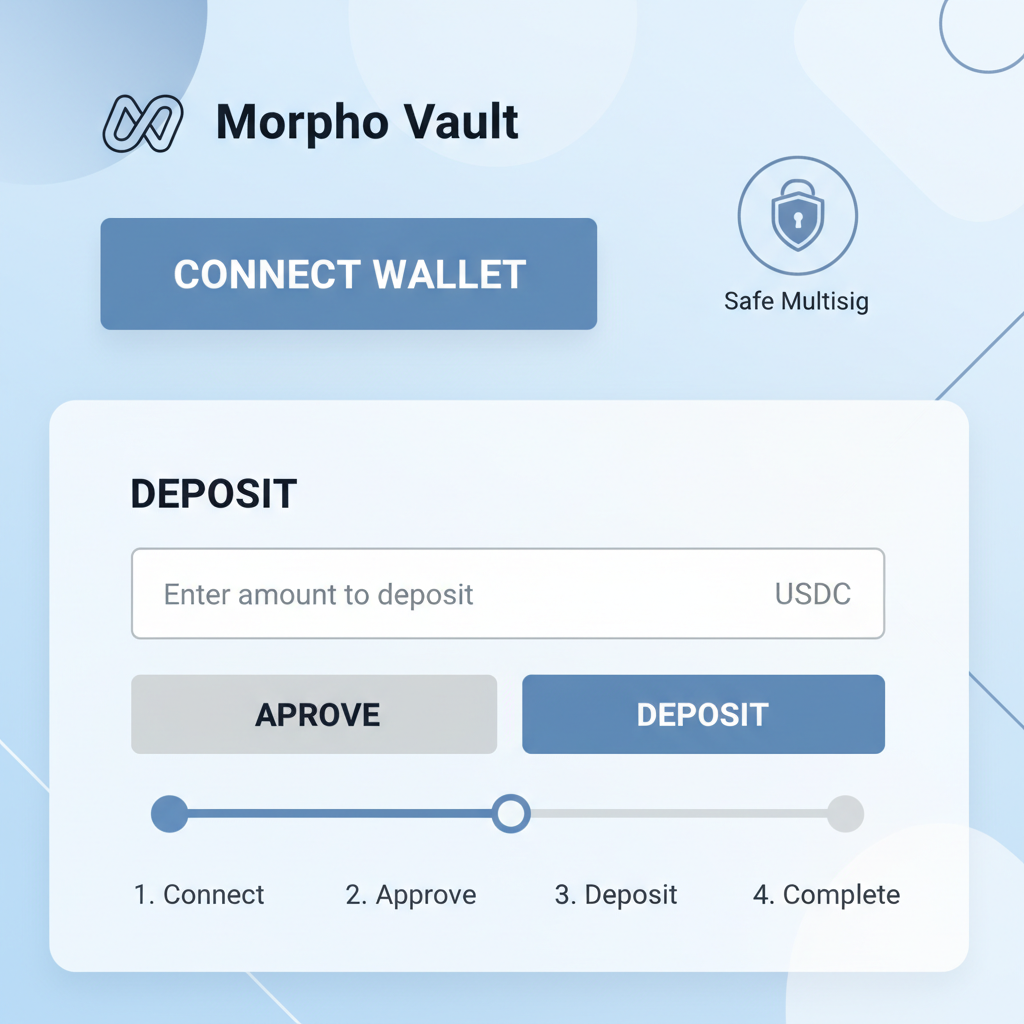 screenshot Morpho vault UI wallet connect button with Safe multisig, clean professional interface, deposit section visible