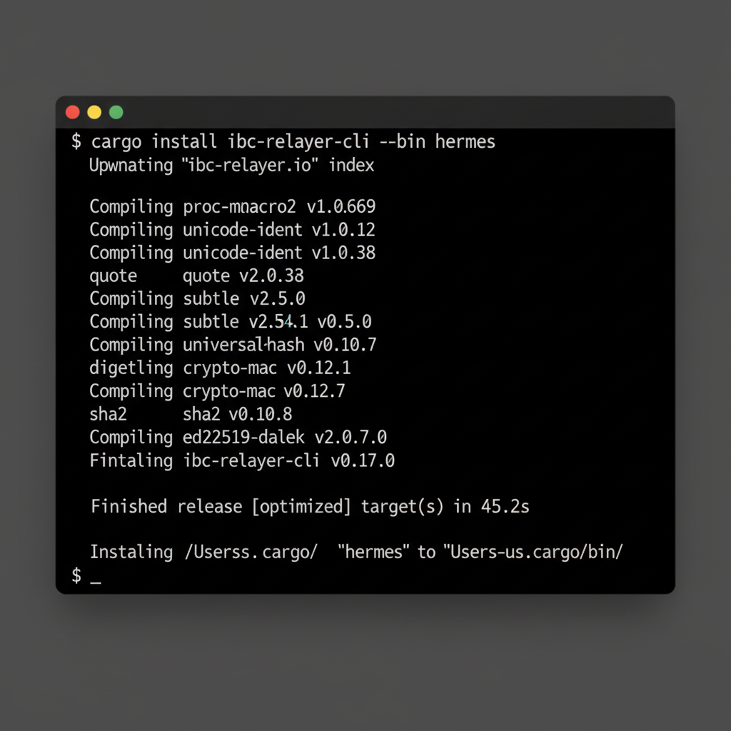 terminal installing hermes IBC relayer in dark mode