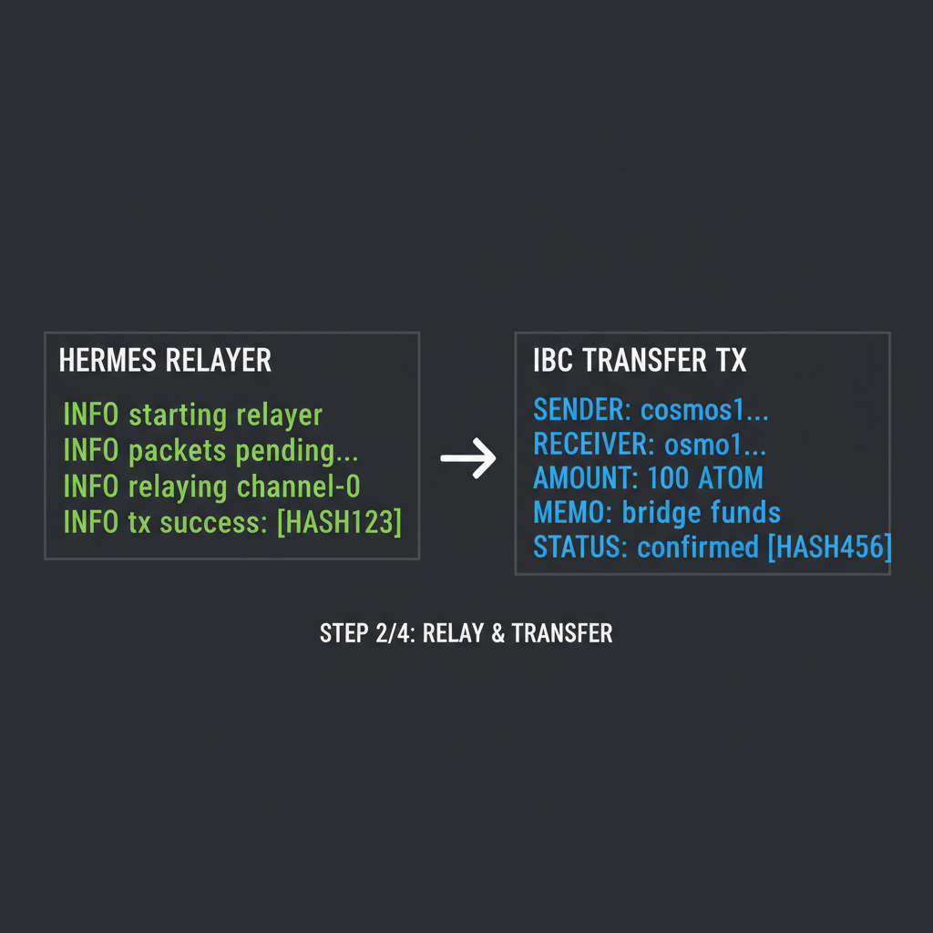 terminal running hermes relayer and ibc transfer tx